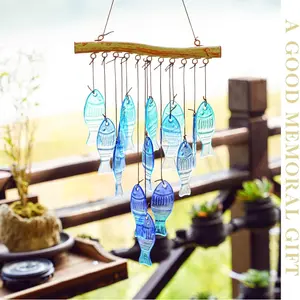 Outdoor Fish-Shaped Wind Chimes, Handmade, Blue Sea Glass Wind Chimes, Garden And Courtyard Decoration, Outdoor Wind Chimes, Home Ornaments, Holiday Gifts, Suitable For Outdoor, Beach Parties And Wedding Decorations, Gifts For Women