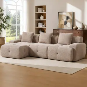 104.3" L Shaped Modular Sectional Sofa for Living Room, Oversized 3-Seater Boneless Cloud Tufted Couch with Deep Seat, Movable Ottoman & 3 Pillows, No Assembly, Taupe Polyester, 4-Seat Family Set, Charcoal/Fuzzy Fabric/Ivory/taupe Color Options