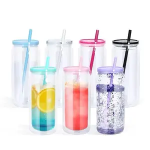 20oz Acrylic Snow Globe Tumbler with Colorful Lids and Straws for Stylish Drinking Clear Lightweight Design for Hot Cold Beverages