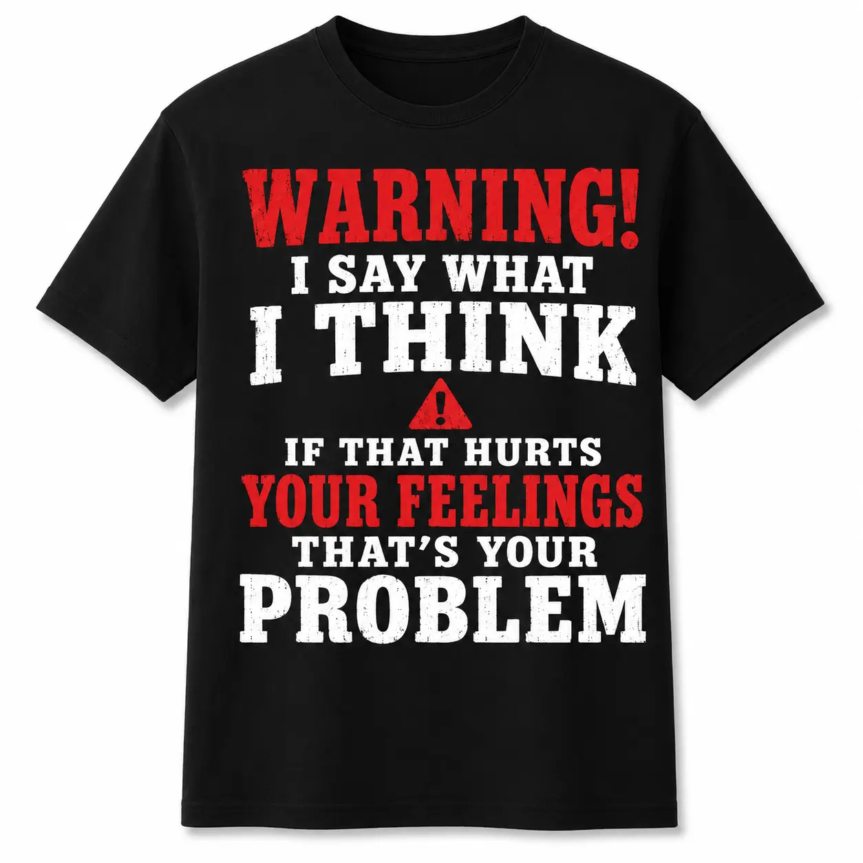 Men's Round Neck Short-Sleeve Graphic T-Shirt - Distressed Cotton Unisex Streetwear Tee with "Warning I Say What I Think" Funny Sarcastic Statement, Ideal for Unbothered Individuals, Father's Day Gift