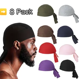Men' 8 Pack Breathable Mesh Pirate Cap Headband - Solid Color Hip-Hop Street Style Headscarves with Long Tail Tail, Outdoor Sports Cap Suitable for Gym,, Casual Wear & Pirate Themed Events