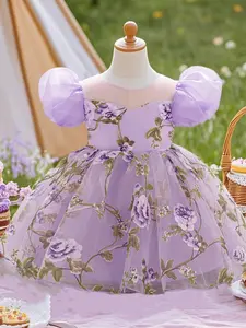 Summer Princess Dress for Girls Elegant Maxi Tulle Dress for Birthday Party Floral Pattern Fitted Design Baby Girl Birthday Party Dress, Cute Dress, Floral Printed Dress