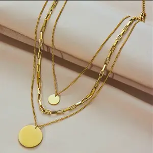 Disc Layered Necklace - Stainless Steel Non Tarnish Jewelry