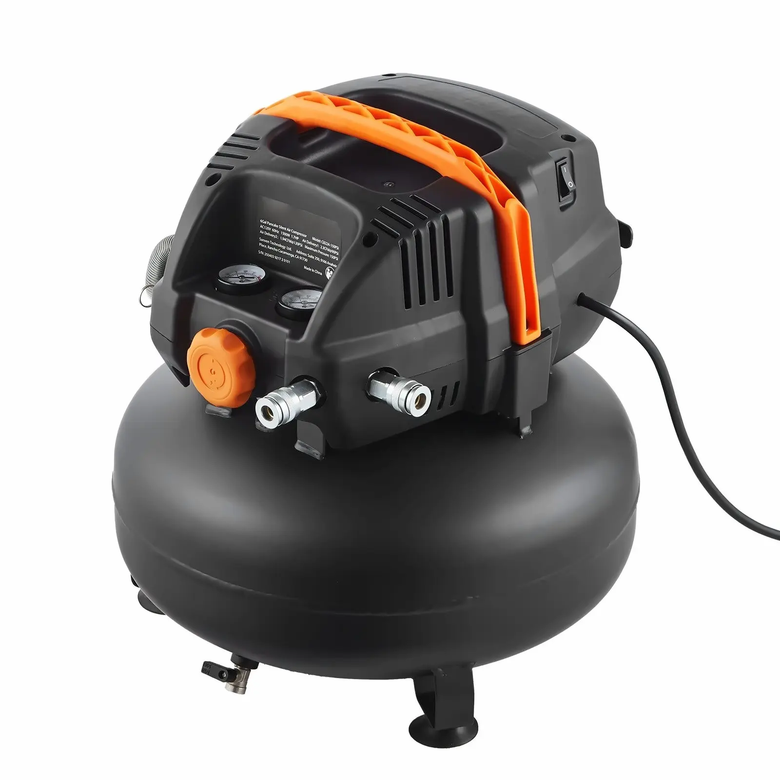 6 Gallon Air Compressor, 1.7HP Pancake Compressor with 150PSI, 2.3CFM, 50FT Air Hose & 12-Piece Accessory Kit for Tire Inflation, Spray Painting, & Nailing 50 ft Hose Kit 2.6 CMF