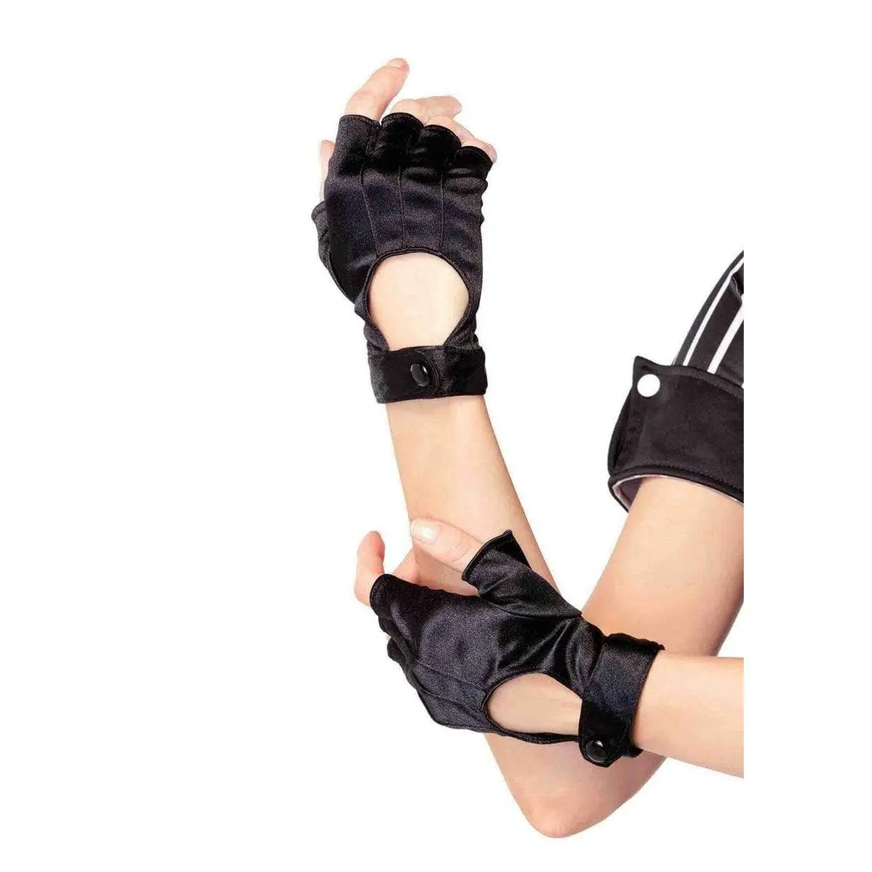 Women's Satin Fingerless Gloves, Edgy Motorcycle Hand Glove with Keyhole Cutout for Halloween & Cosplay Costume Accessory