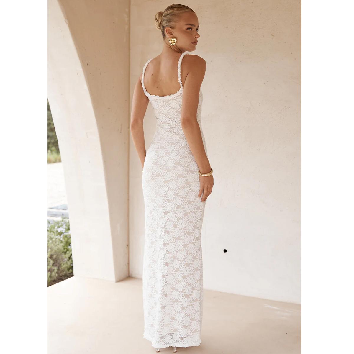 Aprilake Women's  Lace Floral Sweetheart V Neck Micro Frill Trim Straps Sleeveless Bodycon Stretchy Long Maxi Cocktail Party Dress