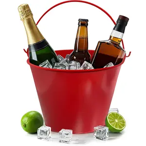 PLEXON Galvanized Metal Ice Bucket for Parties Coctail Bar Restaurant - Drink Beer Champagne Metal Pail Bucket with Handle, Beverage Chiller Cooler Small 1.3 Gallon
