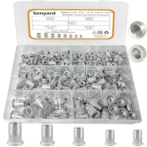 Rivet Nuts Assortment kit, 220 Pcs Stainless Rivet Nuts kit, # 8-32 # 10-24 1/4"-20 5/16"-18 3/8"-16 Stainless Rivet nut SAE rivnuts