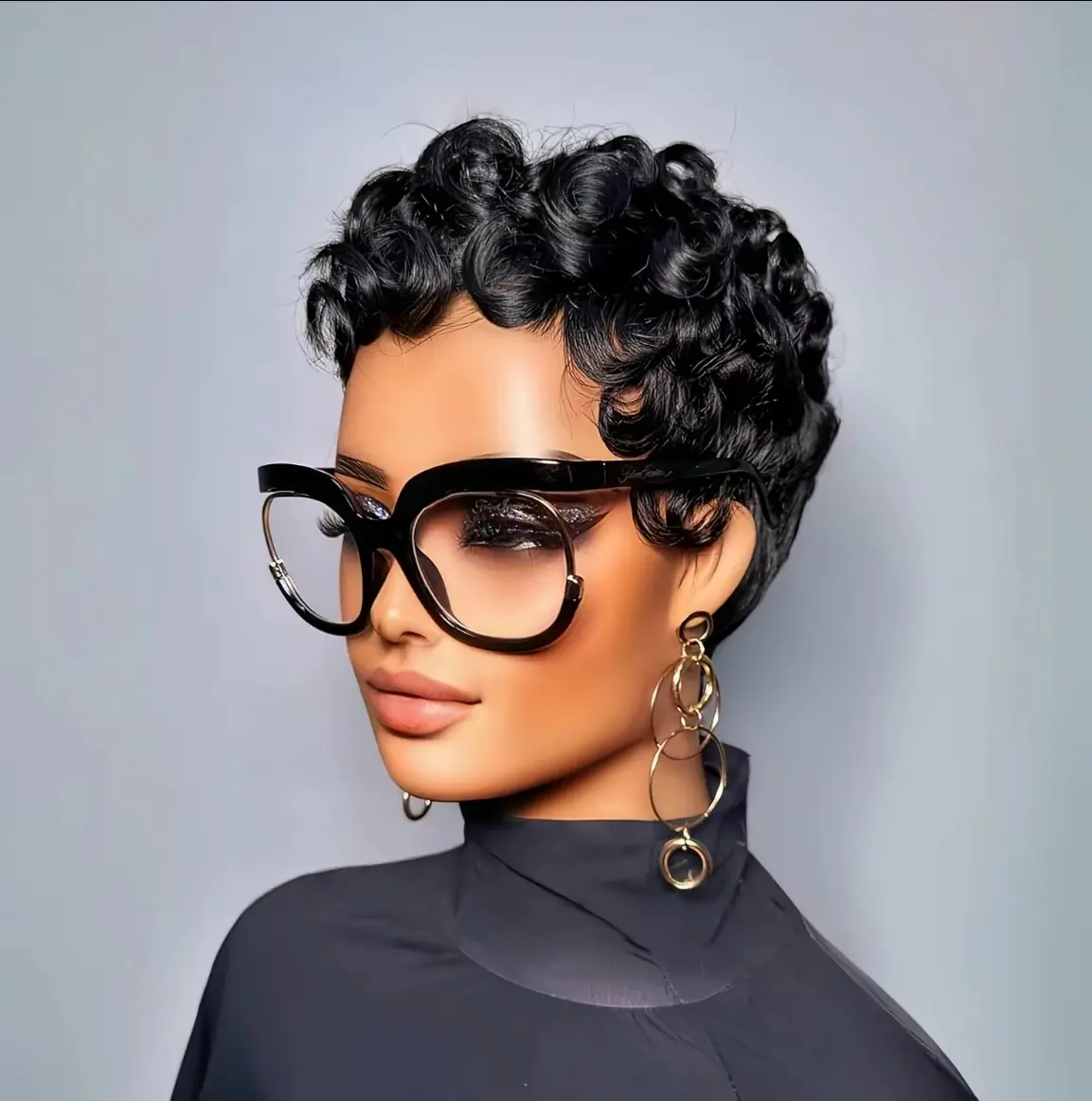 Shewell Women's Pixie Cut Curly Wig 6in Human Hair Full Machine Wig Curly Wigs Human Hair