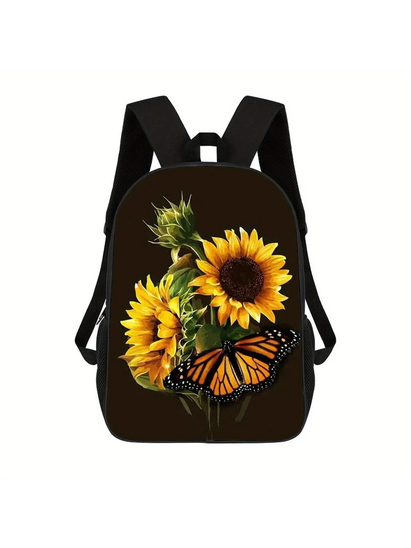 Lightweight Durable Backpack with Vibrant Sunflower & Butterfly Print - Adjustable Shoulder Zipper Closure, Polyester Lining - Ideal for School, Travel & Daily Use - Perfect Gift for Teens, Backpack for School, Butterfly Motif, Secure Zipper Closure