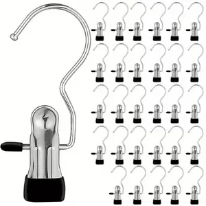 20 Piece Stainless Steel Hooks Set, Towel Clips & Pants Hangers, Rust-Resistant Clothespins, Space-Saving, Holiday Gift, Durable Clothing Clamps