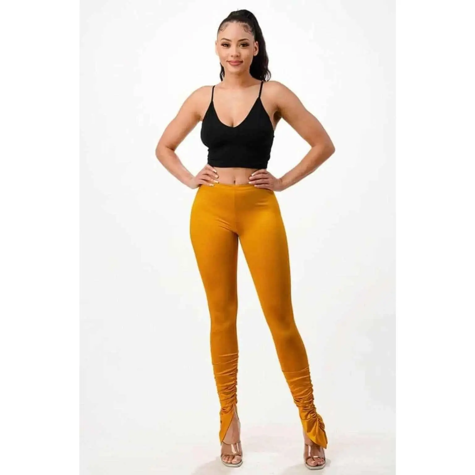 Sateen Ruched Hem Skinny Pants