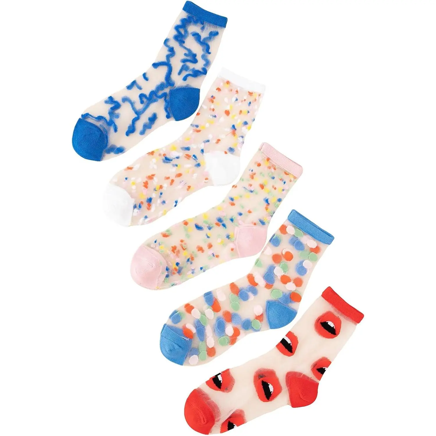 Women's 5 Pairs Sheer Socks Mesh Crew Socks Transparent See Through Tulle Socks