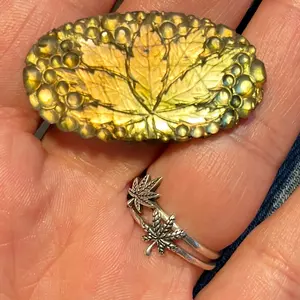 Hand Carved Golden Maple Leaf Striation Labradorite Cabochon #91 | Collector Gemstone Piece