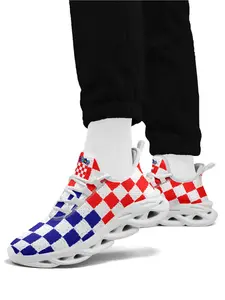 Men's Croatia 2026 Red White Blue Checkerboard Print Sport Shoes, Wide Fit, Plus Size, Trendy Casual Sneakers for Daily Walking, Gym & Outdoor