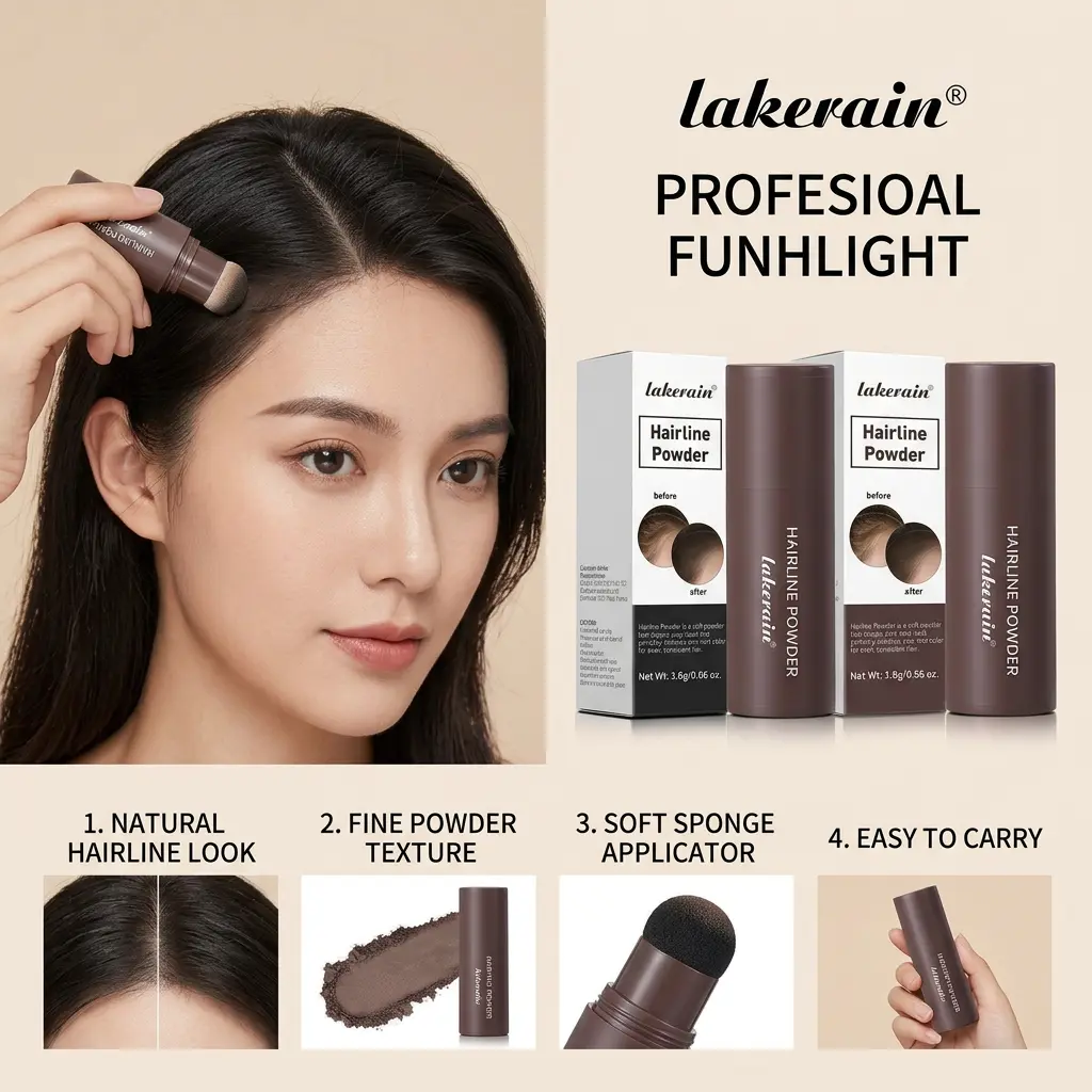 Hairline Powder Root Touch Up Stick with Sponge Applicator, Natural-Looking Hair Root Color Powder for Hairline & Parting, Long-Lasting Portable Hair Styling Powder, Black & Brown