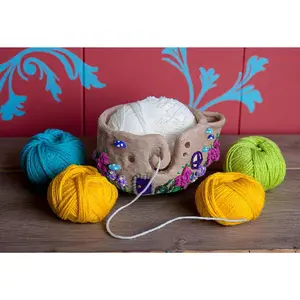 Handmade clay foxglove hydrangea toadstool forest yarn bowl / fairy garden house whimsical yarn bowl crochet knitting accessories tools