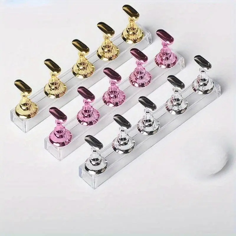 Nail Art Practice Stands, 5 Counts/set Magnetic Nail Tips Holders, Training Fingernail Display Stands, Nail Crystal Holders for Home Salon Manicure Tool, Nail Art Accessories, Nail Art Tools