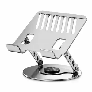 Tablet Stand Holder for Desk with 360° Rotating Base Aluminum Dual Rod Support Adjustable Home Office Accessories Compatible with iPad Pro 13 12 11 Air Mini 5 4 3 Phone E-Reader Silver