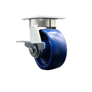 Heavy Duty Kingpinless Swivel Top Plate Caster with Side Lock Brake and 5 Inch Solid Polyurethane Wheel with Ball Bearings - 1,000 lbs. Capacity/Caster - Service Caster Brand