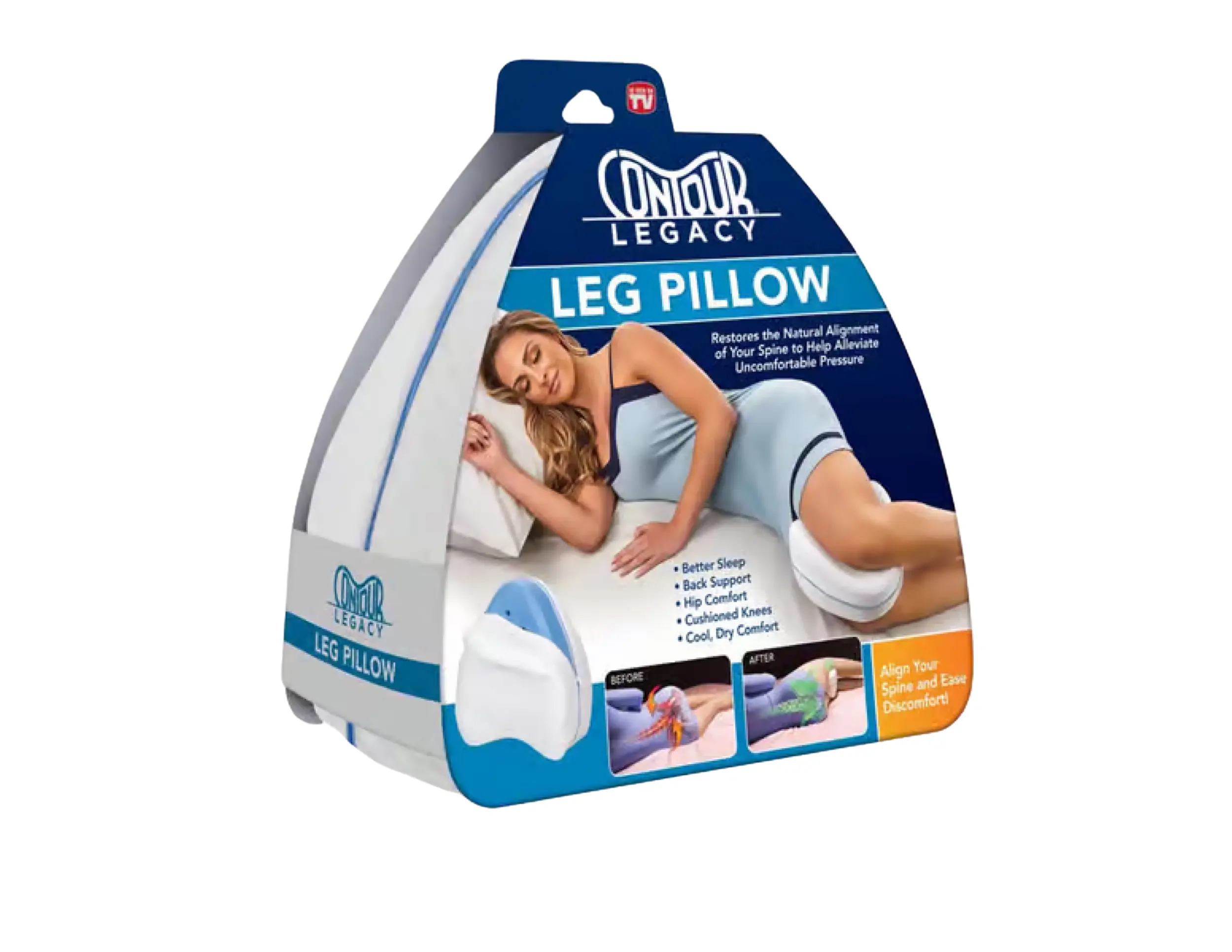 Contour Legacy Orthopedic Ergonomic Memory Foam Leg Pillow for Side Sleepers - Posture Support, Pressure Relief, Breathable Removable Cover, Durable Construction, Machine Washable, Memory Foam Cushion