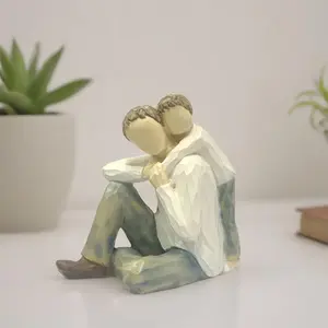 Father & Son Design Resin Statue Figurine, Decorative Figurines, Handmade Statue of A Father and Son Communicating and Having Fun, Celebrating Family Affection, Home Decor