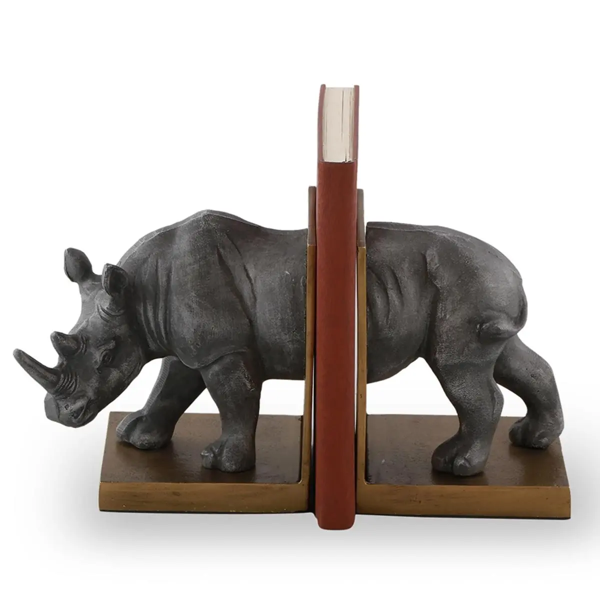 SPI Home 41057 Aluminum Rhino Bookends - 7.5x7.5x5 in. Decorative Desk Organizer for Everyone, All Types of Space, Wall Decor Complement, Decals