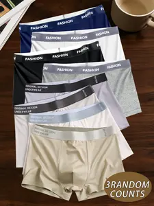 3pcs random men's solid color flat cornered underwear, Leisure and loose the underwear, Suitable for wearing in all seasons, Men's Novel Underwear, soft, comfortable men's flat underwear, Suitable for daily home and exercise men's flat cornered underwear.