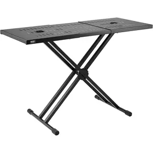TikTokShopBlackFridayVEVOR DJ Table Stand, (32"-43") x 18" Portable DJ Laptop and Controller Stand, Lightweight DJ Desk DJ Booth Adjustable Height DJ Stand, Foldable Double-X Keyboard Stand & Tabletop, Audio Mixer Stand