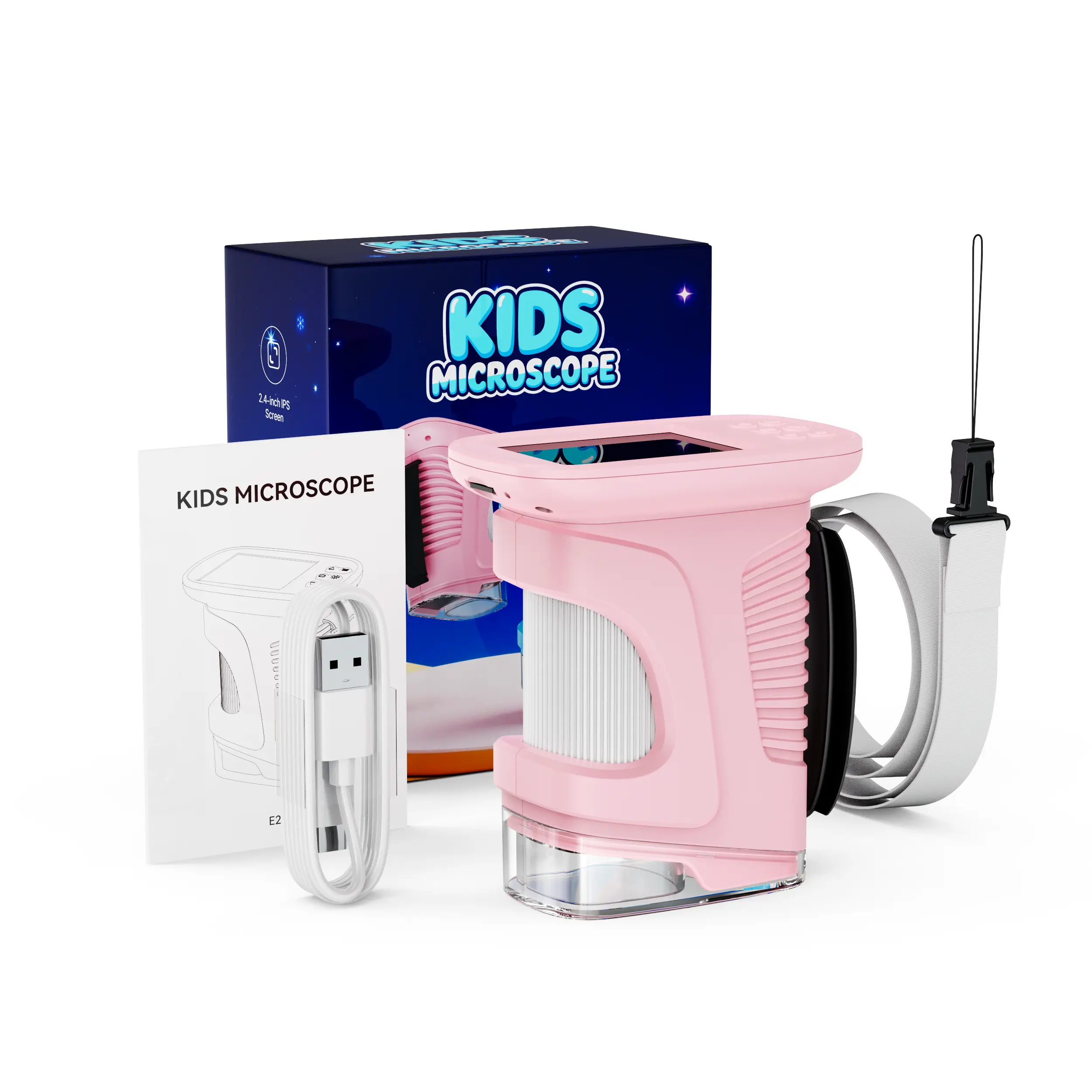 【2026 Upgrade】 2-in-1 Kids Microscope & Telescope, 1000X Handheld Digital Microscope with 2.4" IPS Screen, 1080P Camera, Photo/Video, 8 LED Lights, Rechargeable STEM Toy for Outdoor Exploration, Ages 3+