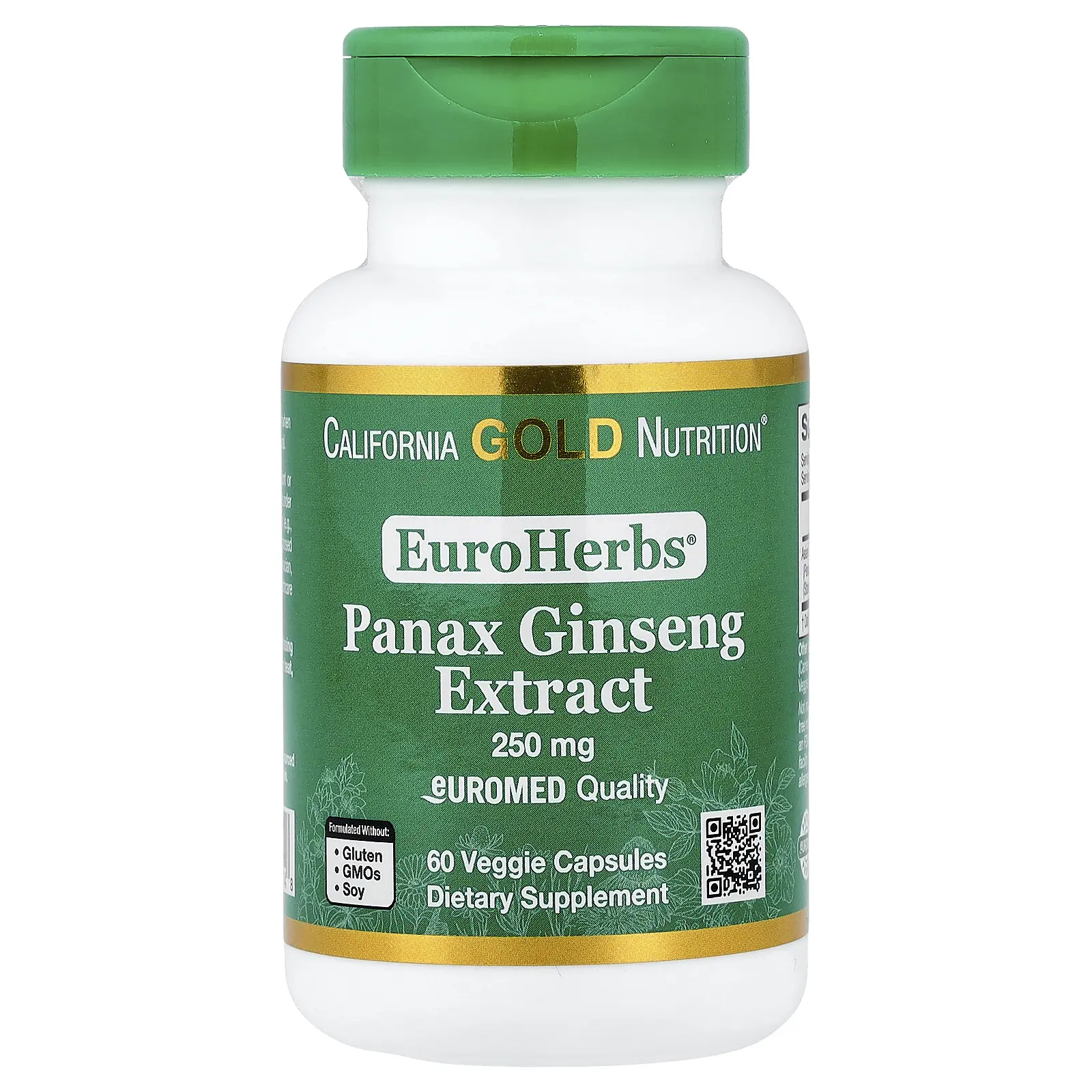 California Gold Nutrition EuroHerbs®, Panax Ginseng Extract, Euromed Quality, 250 mg, 60 Veggie Capsules