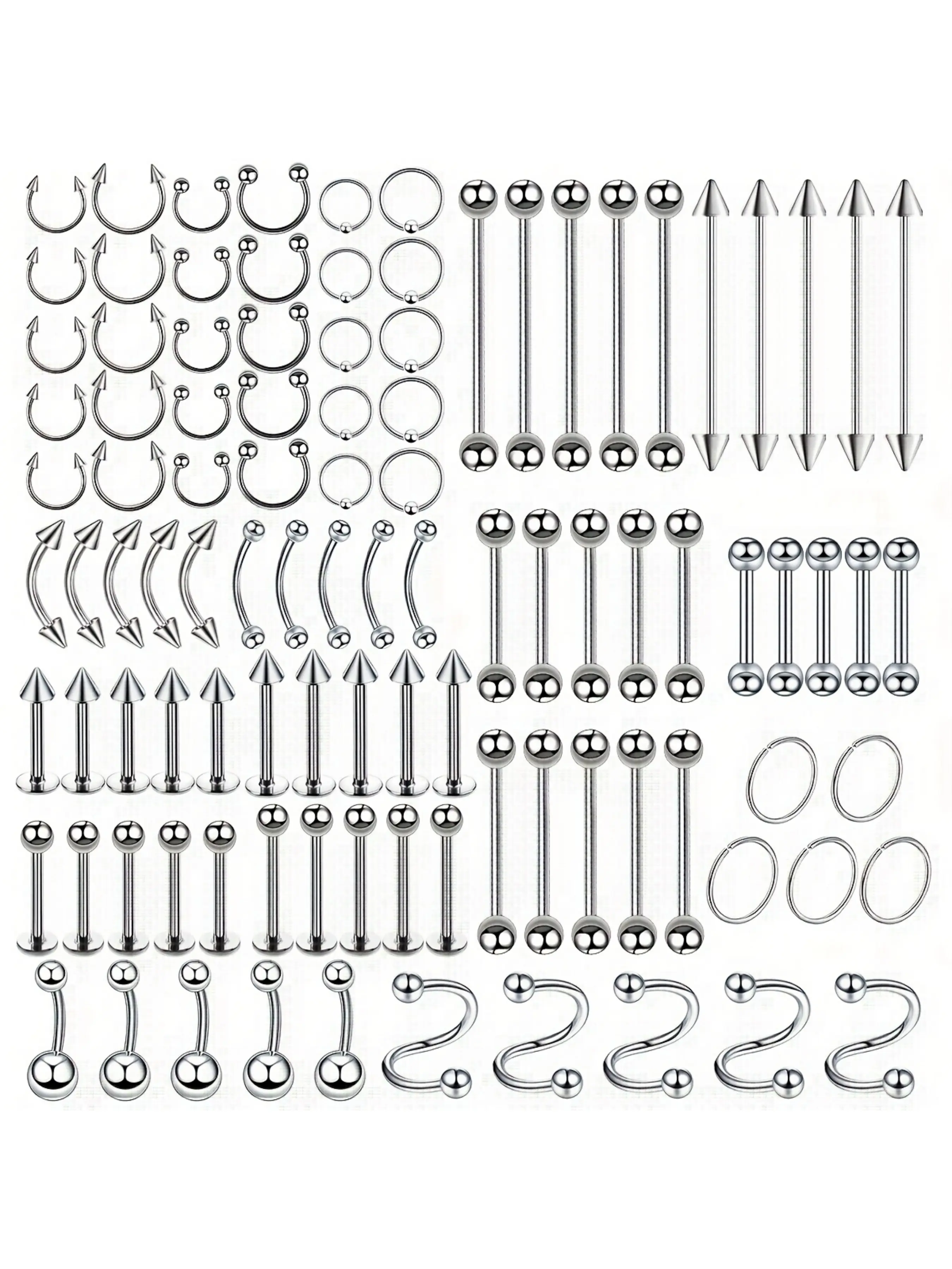 100pcs Piercing Kit Body Jewelry Set, Includes 14g 16g 20g Nose Rings & More, Durable Stainless Steel Material, Perfect for Multiple Styles, Nose Piercings Kit