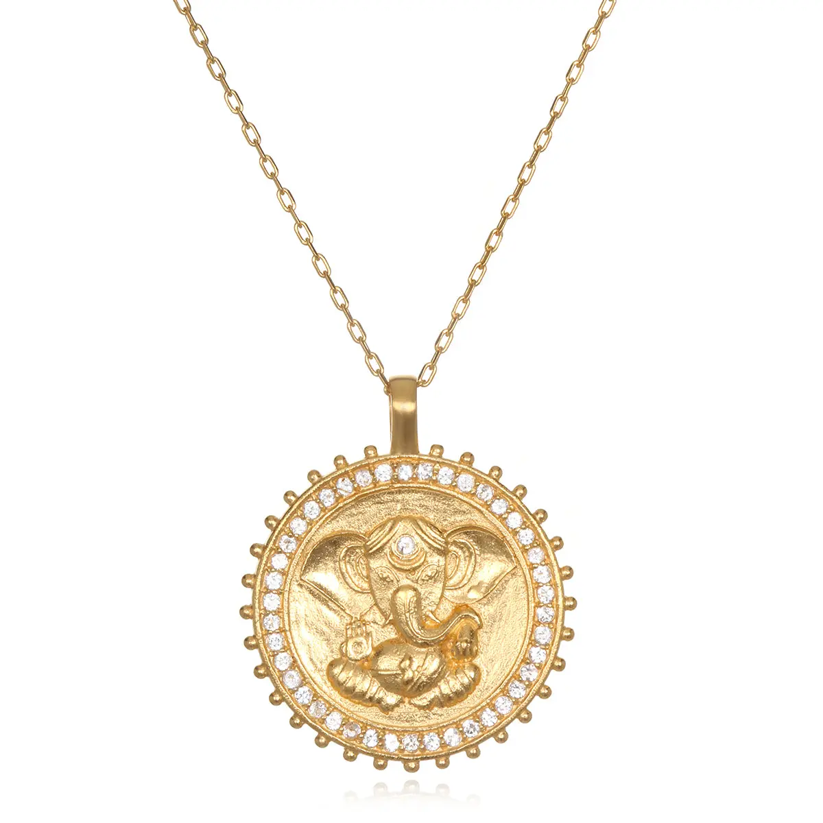 Ganesha Pendant Necklace with White Topaz, 30" Gold Plated Long Chain, Spiritual Jewelry Accessories for Success Rituals, Meaningful Gifts, Gold Pendant, Jewelry For Women