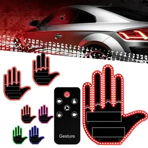 Remote LED Car Gesture Light: 4-Mode Fun Finger Neon Sign, 195 Beads Waterproof Decorative Work Light, Wireless Battery Operated Road Rage Controller & Vehicle Interior Decor