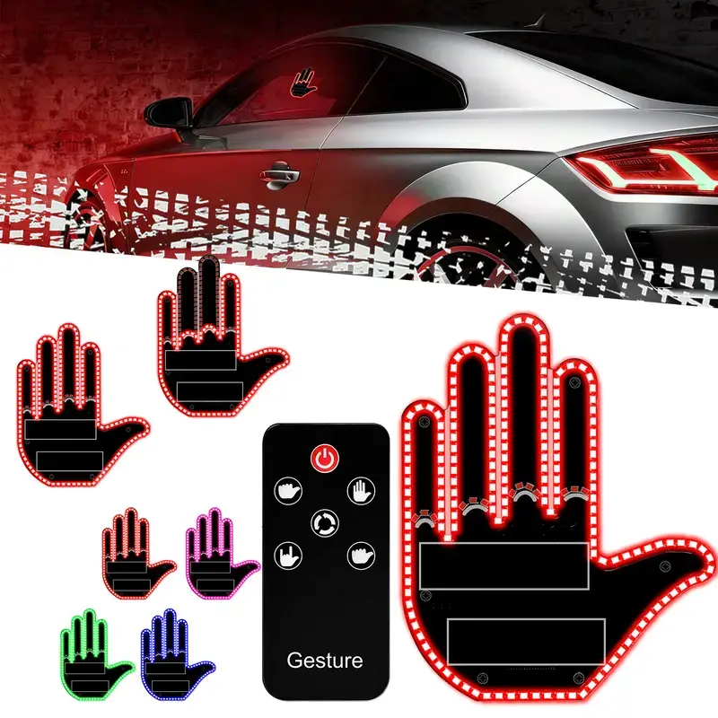 Remote LED Car Gesture Device: 4-Mode Finger Neon Sign, 195-Bead Waterproof Decorative Work Tool, Wireless Battery-Operated Road Rage Controller, LED Car Ambient & Interior Lights, Led Car Ambient Light, Led Lights Car