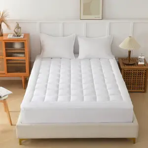 Mattress Topper 4 Inch 10cm Extra Deep Quilted Pad Ultra Soft Microfiber 360° Elastic Skirt Fit for 8-21 Inch Mattresses Enhances Comfort & Supports Restful Sleep