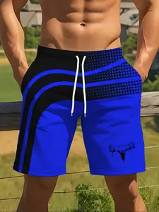 Men's Fashion Print Beach Shorts, Swimming Trunks, Geometric Deer Head Design, Casual Fabric, Belted Waist, Lightweight Comfort, Summer Wear, Ideal for Golf and Fishing