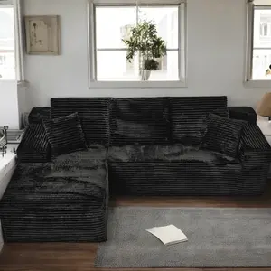 105-inch Modular Sectional Sofa with Recliner, Ready-to-Assemble, Corduroy Fabric, Convertible L-Shape Design for Living Room