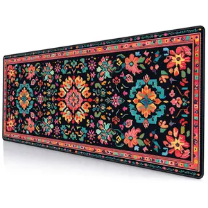 Boho-Style Floral Pattern Mouse Pad, Rectangle Gaming Mouse Pad, Office Desk Keyboard Mat for Home Office Desk, Office Desk Accessories