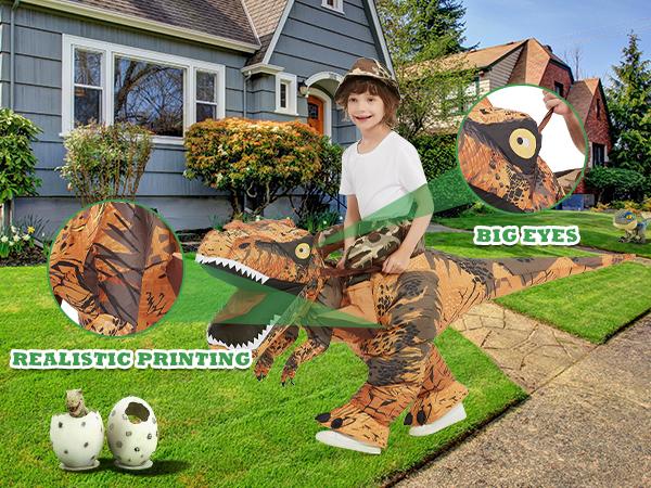 GOOSH Inflatable Dinosaur Costume Halloween Blow up T-Rex Costume for Kids Party Cosplay with Large Claws Teeth and Tail Adjustable Elastic Waist