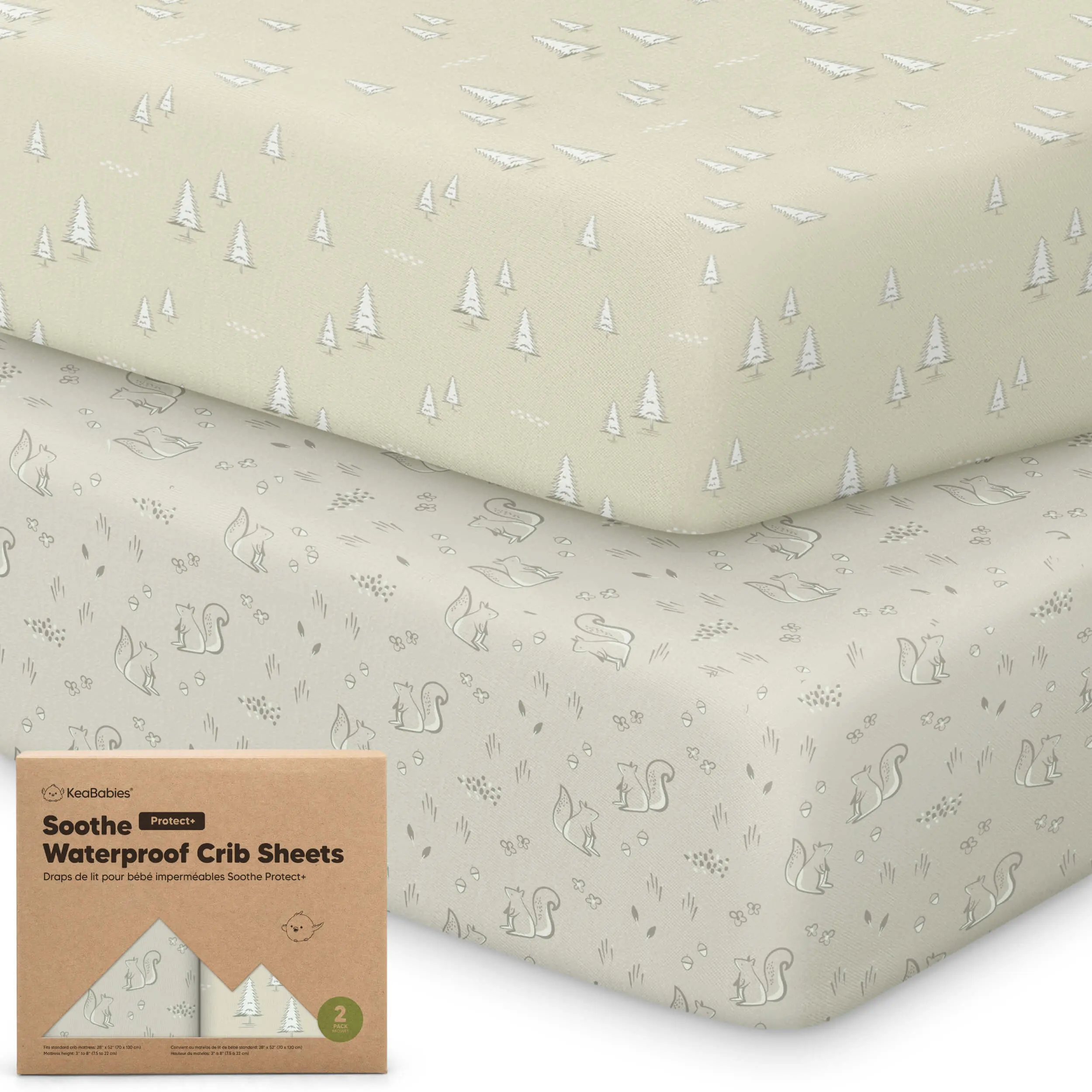 2-Pack Waterproof Crib Sheets for Boys, Girls - 52x28 Fitted Organic Cotton Baby Crib Sheets, Toddler Mattress Protector Cover, Washable, Soft & Durable Baby Bedding Essentials