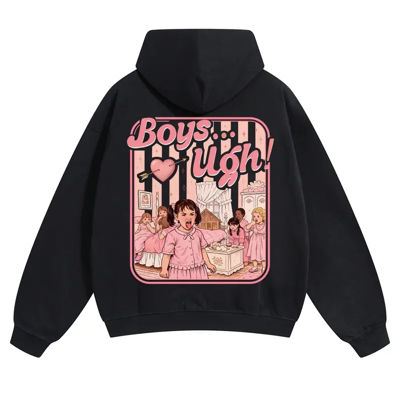 Men's Vintage 90s "Boys...Ugh!" Movie Quote Graphic Pullover Hoodie - Oversized, Longsleeves, Soft Cotton-Polyester, Funny Valentine T-Shirt-Inspired Casual Streetwear, Mensfashion, Sweatshirts