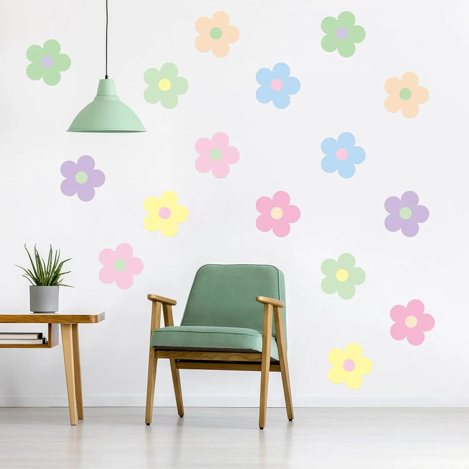 Danish Pastel Aesthetic Cute Flowers Wall Decal Set 16Pcs Waterproof Peel and Stick Vinyl Stickers for Girls Dorm Bedroom Decor 8 Macaron Colors Anti-glare Matte Finish