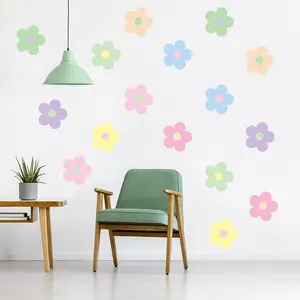 Danish Pastel Aesthetic Cute Flowers Wall Decal Set 16Pcs Waterproof Peel and Stick Vinyl Stickers for Girls Dorm Bedroom Decor 8 Macaron Colors Anti-glare Matte Finish