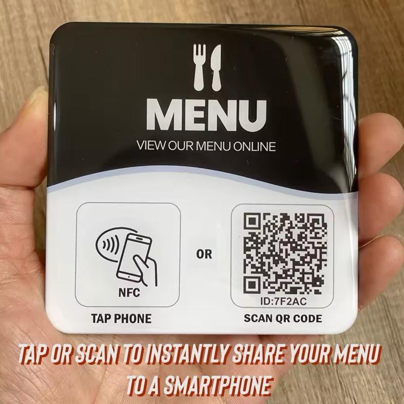NFC Tap to View Digital Menu for Restaurants Barber Shop Epoxy NFC Menu Table Adhesive Sticker Sign Compatible with iPhone & Androids Fast Read Write Function Amiibo Compatible Ntag215