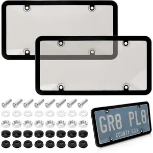 2 Pack License Plate Protector, Plate Cover for  Plastics Front/Rear License Plate Covers (A,with Border)