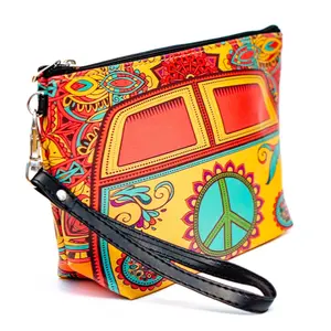 Retro VW Bus-Inspired Hippy Make-Up Bag with Wrist Strap