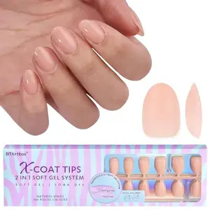 BTArtboxnails XS Short Almond Gel Nail Tips - Pre Colored Soft Gel Nail Tips, Skin Tones Press on Nails, Natural XCOATTIPS Pre Applied Tip Primer