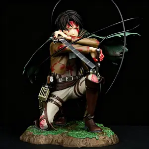 Attack on Titan Levi Ackerman Figure, Detailed Battle Pose, Realistic Blood Stains, Survey Corps Cape, Desktop Decor, Anime Collectible
