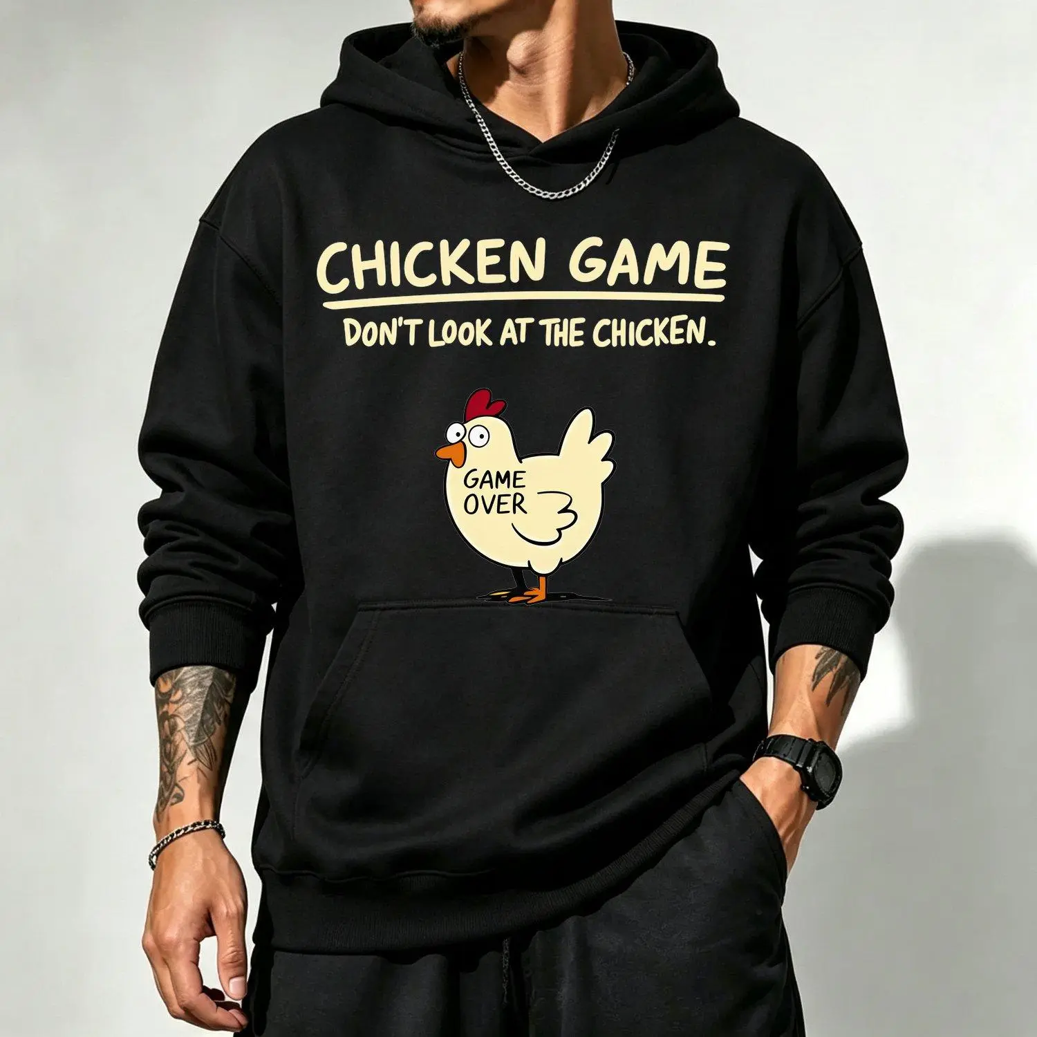 Men's Hoodie Chicken Game Don'T Look At The Chicken Funny Chicken Hoodie Casual Comfortable Pullover Sweatshirt Graphic Design